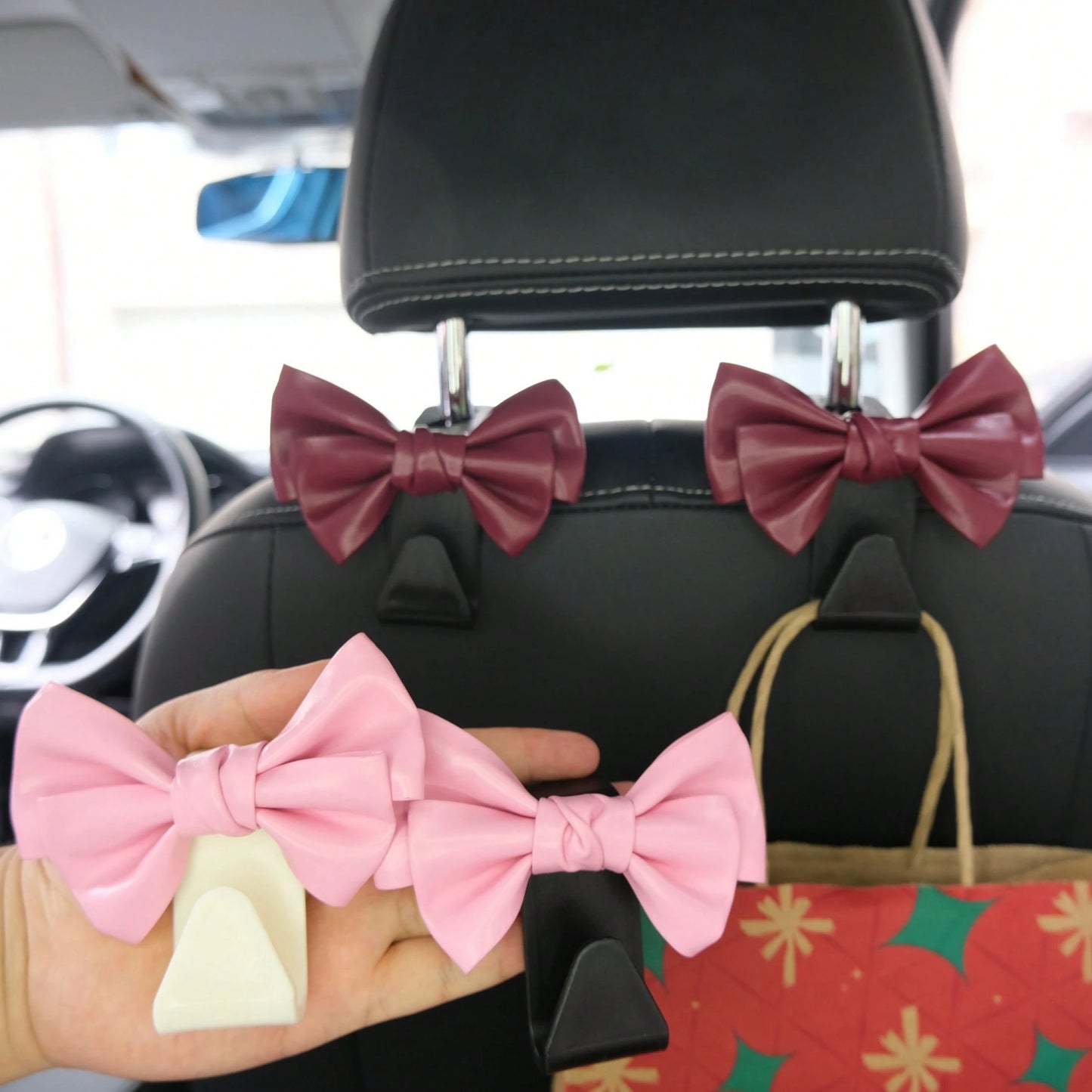AD High-End Fashionable Leather Bowknot Multi-Function Car Seat Back Hook