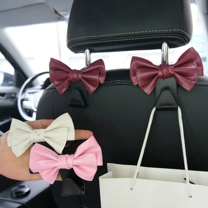 AD High-End Leather Bowknot Multi-Function Car Seat Back Hook, Hanging Organizer