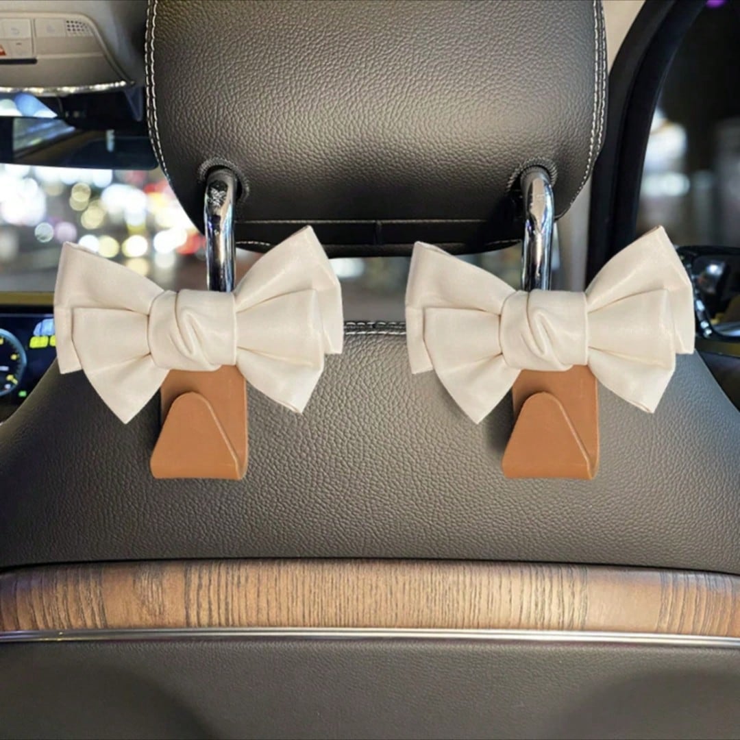 AD High-End Leather Bowknot Multi-Function Car Seat Back Hook, Hanging Organizer