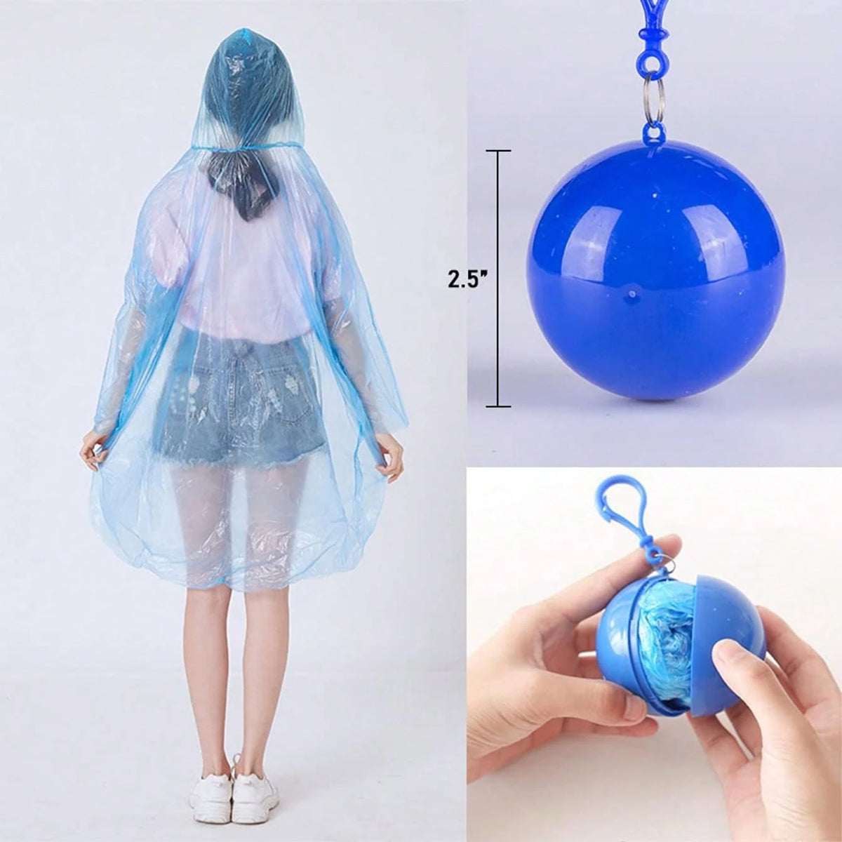 Adult Emergency Raincoat Keychain Compressed Ball Portable Waterproof Disposable Rain Poncho Lightweight Unisex Raincoat Outdoor Sports Cycling Hiking Camping Climbing Travel Amusement Park Rainy Day