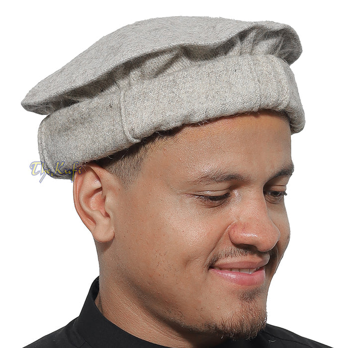 Afghani Hat Light Khaki - Traditional-style Stretchable Faux Wool Pakol Mujahidin Soft Kufi