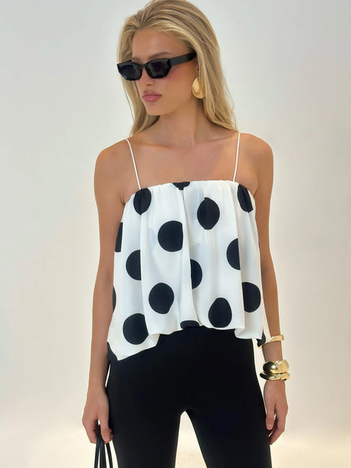 AiiRZ Polka Dot Print Cami Top With Thin Straps And Flowing Relaxed Summer Casual Outfit Style
