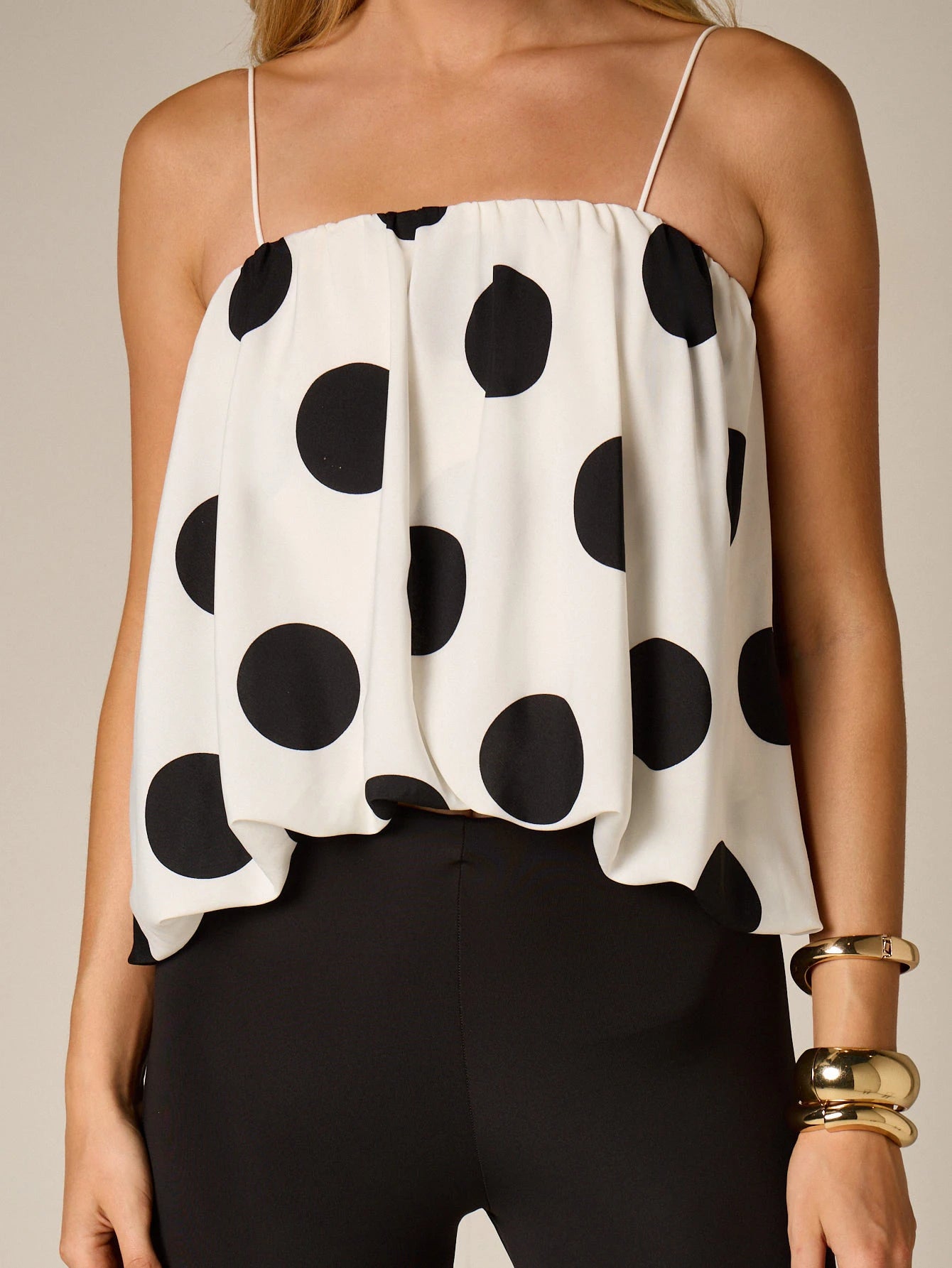 AiiRZ Polka Dot Print Cami Top With Thin Straps And Flowing Relaxed Summer Casual Outfit Style