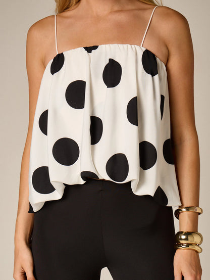 AiiRZ Polka Dot Print Cami Top With Thin Straps And Flowing Relaxed Summer Casual Outfit Style