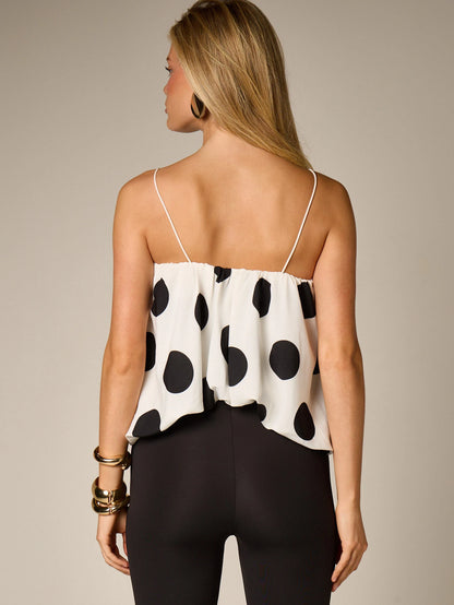 AiiRZ Polka Dot Print Cami Top With Thin Straps And Flowing Relaxed Summer Casual Outfit Style