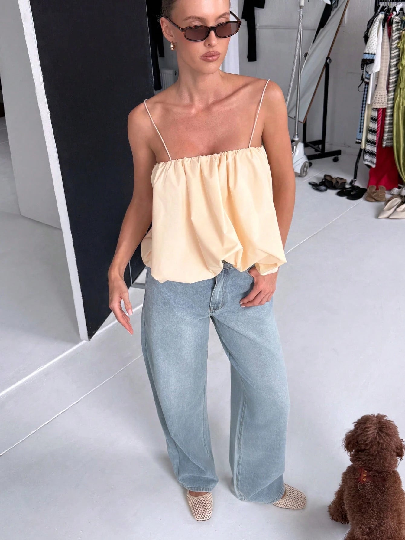 AiiRZ Polka Dot Print Cami Top With Thin Straps And Flowing Relaxed Summer Casual Outfit Style