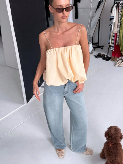 AiiRZ Polka Dot Print Cami Top With Thin Straps And Flowing Relaxed Summer Casual Outfit Style
