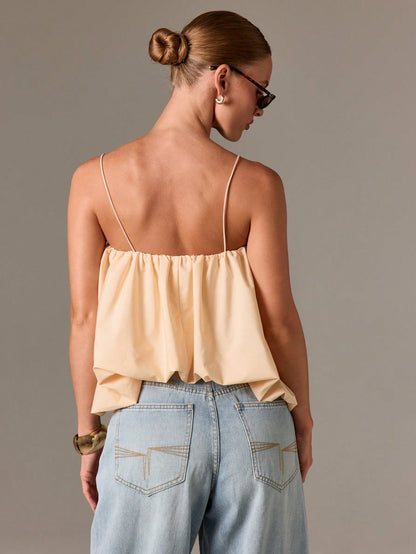 AiiRZ Polka Dot Print Cami Top With Thin Straps And Flowing Relaxed Summer Casual Outfit Style