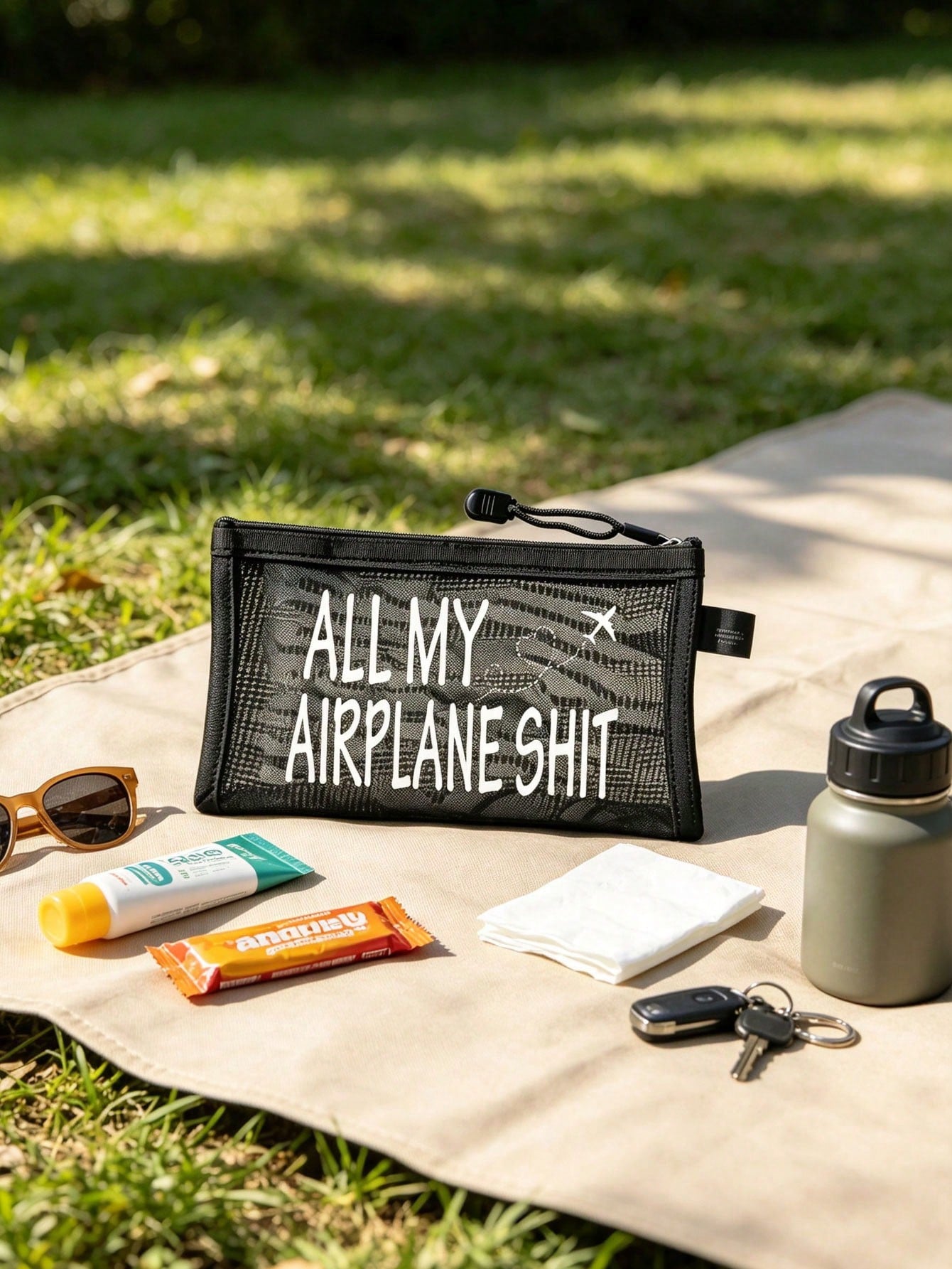 Airplane Theme Mesh Document Storage Bag/Passport Organizer, Multiple Airplane Route, Travel Element & English Letter Prints, Thickened Transparent Mesh Fabric, Large Capacity With Visible Storage, Sm