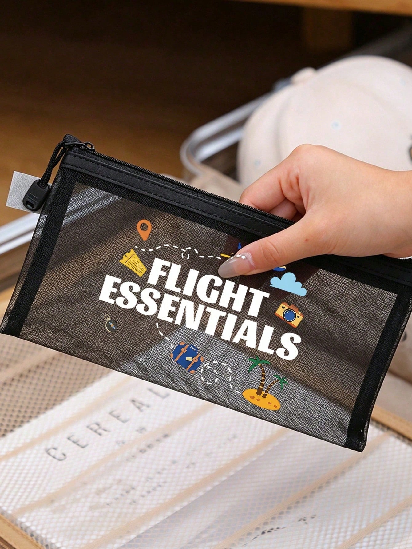 Airplane Theme Mesh Document Storage Bag/Passport Organizer, Multiple Airplane Route, Travel Element & English Letter Prints, Thickened Transparent Mesh Fabric, Large Capacity With Visible Storage, Sm