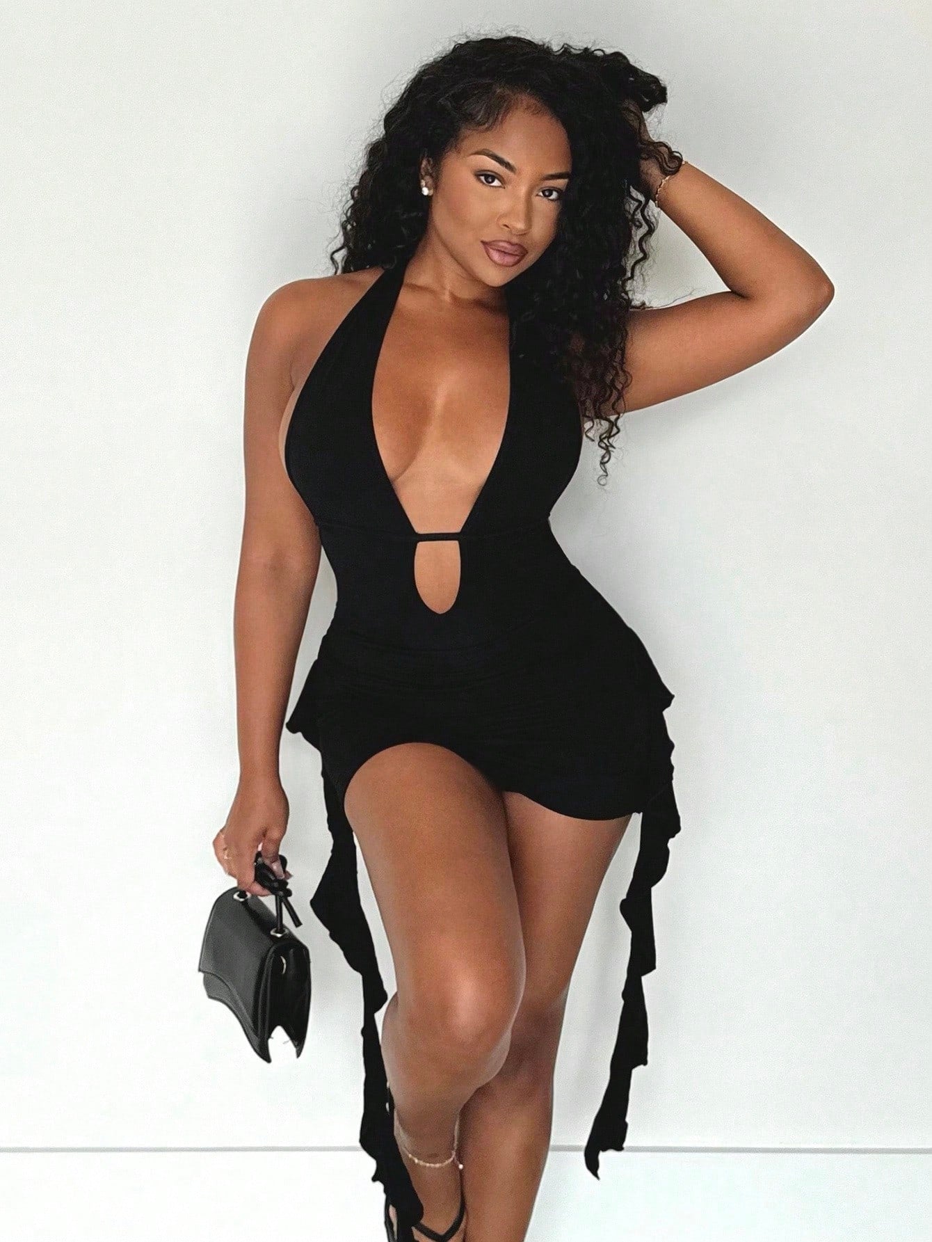 Alexandranx Women's Summer Y2K Western Wear Hot Girl Vacation Outfits Halter Backless Black Mini Dress