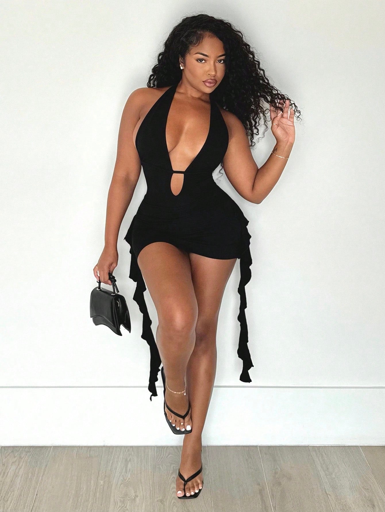 Alexandranx Women's Summer Y2K Western Wear Hot Girl Vacation Outfits Halter Backless Black Mini Dress