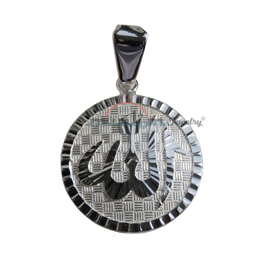Allah Pendant For Necklace 2.2 cm Round 925 Silver Diamond-Cut Design