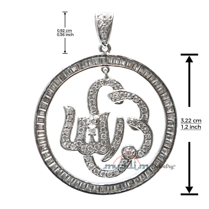 Allah Pendant Large Rhodium-Plated Silver Inlaid Cubic Zirconia