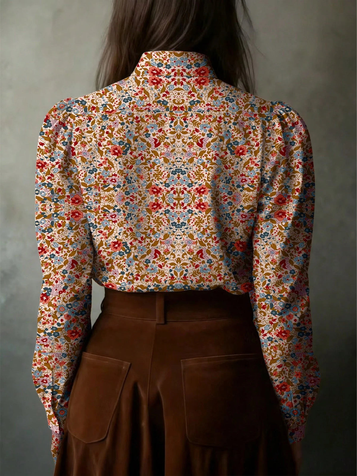 Allover Tiny Ditsy Floral Button Front Petal Sleeve Shirt Vacation Spring