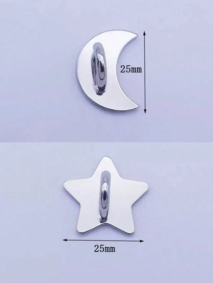 Alloy DIY Phone Case 2pcs Silver-Color Metal Heart, Star, Moon Snap Buttons, Suitable For DIY Phone Case Straps, Keychains, Bag Accessories, Keyring, Phone Lanyard, Handmade Decorative Jewelry Finding