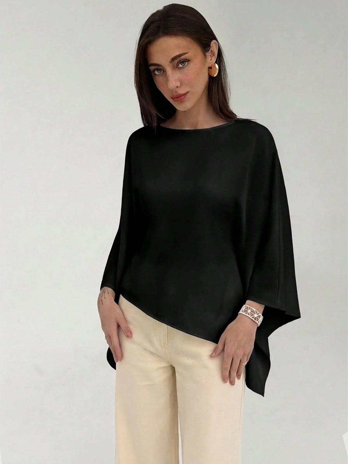 Aloruh Boat Neck Voluminous Sleeve Cinched Waist Commuter Shirt