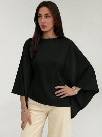 Aloruh Boat Neck Voluminous Sleeve Cinched Waist Commuter Shirt