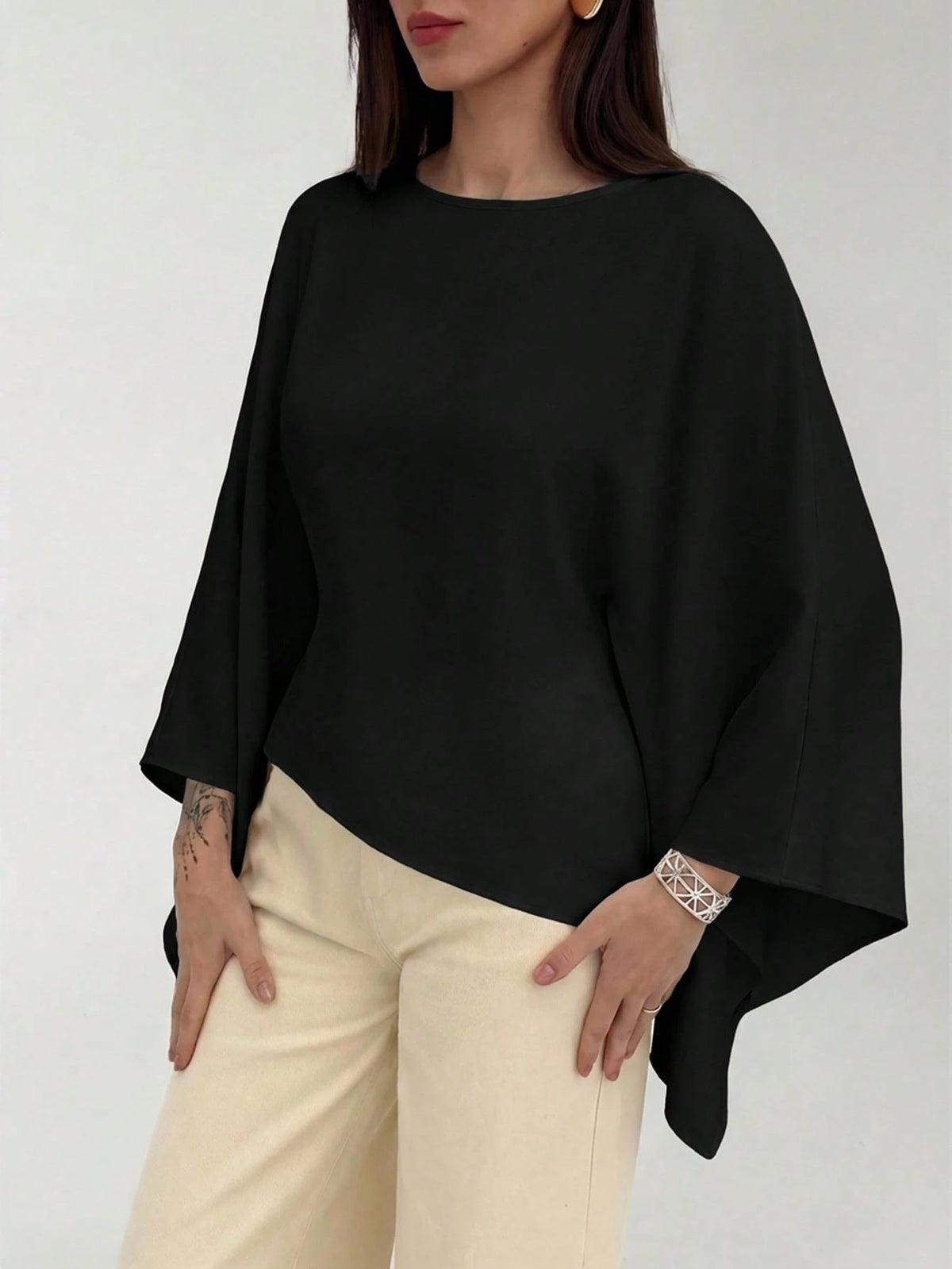 Aloruh Boat Neck Voluminous Sleeve Cinched Waist Commuter Shirt