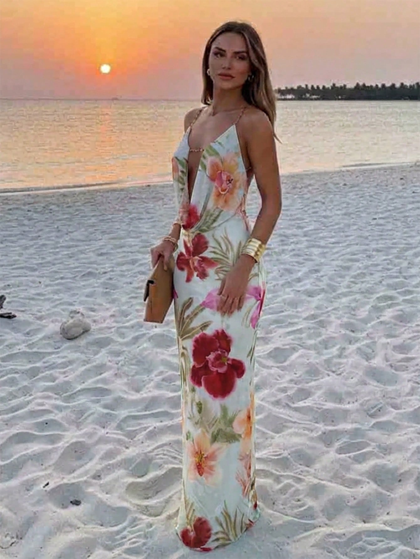 Aloruh Sexy Floral Print Backless Dress, Summer,Summer Dresses For Women