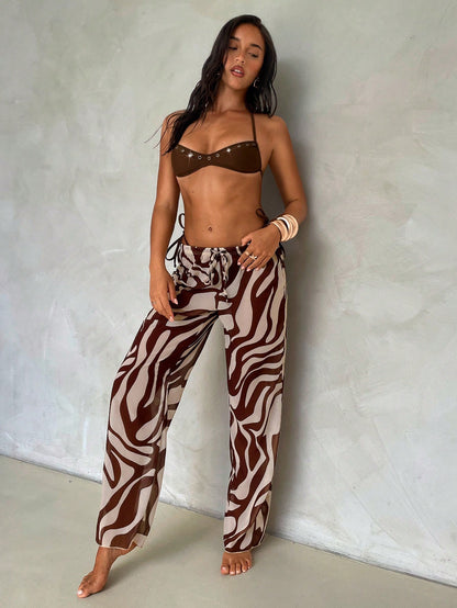 Aloruh Women's Elegant Brown Bikini Set With Grommets And Rivets,2 Pieces Summer Beachwear,Holiday Vacation Outfit,Glamorous Music Festival Party Costume
