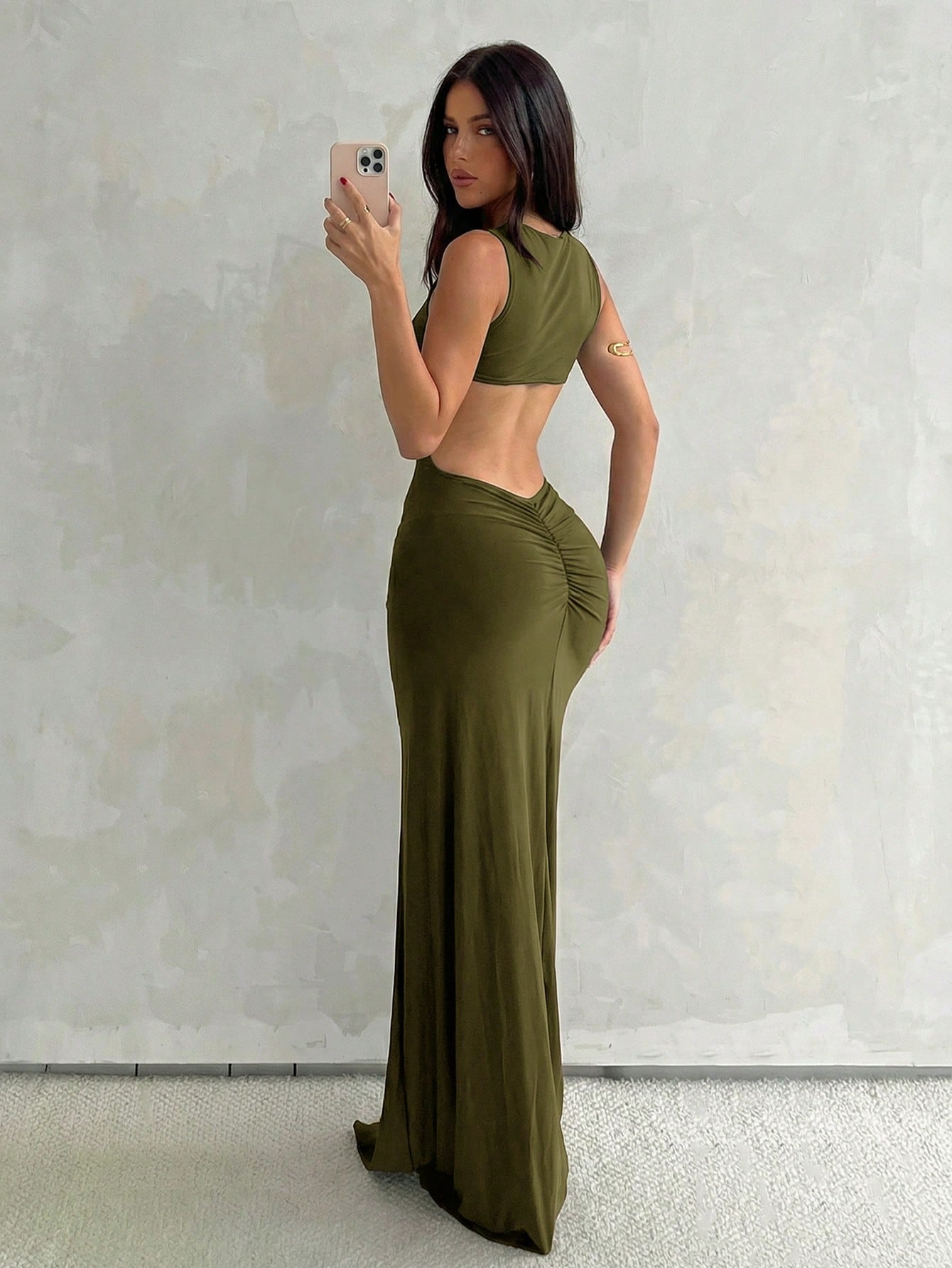 Aloruh Women's Olive Green Sleeveless Bodycon Dress With Fish Tail Hem, Suitable For Vacation, Spring/Summer Party,Wedding Guest,Graduation Dress