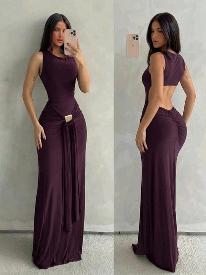 Aloruh Women's Olive Green Sleeveless Bodycon Dress With Fish Tail Hem, Suitable For Vacation, Spring/Summer Party,Wedding Guest,Graduation Dress