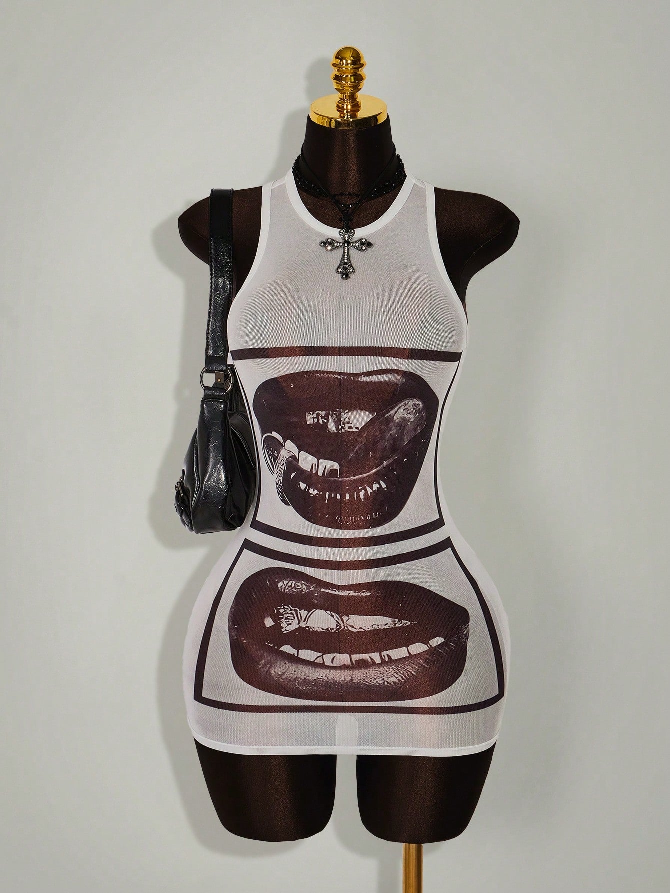 Amplova Gyaru Style Sexy Rave Night Club Outfits Festival Rave Outfits Festival Lip Print Sheer Bodycon Mini Dress White And Black Summer
