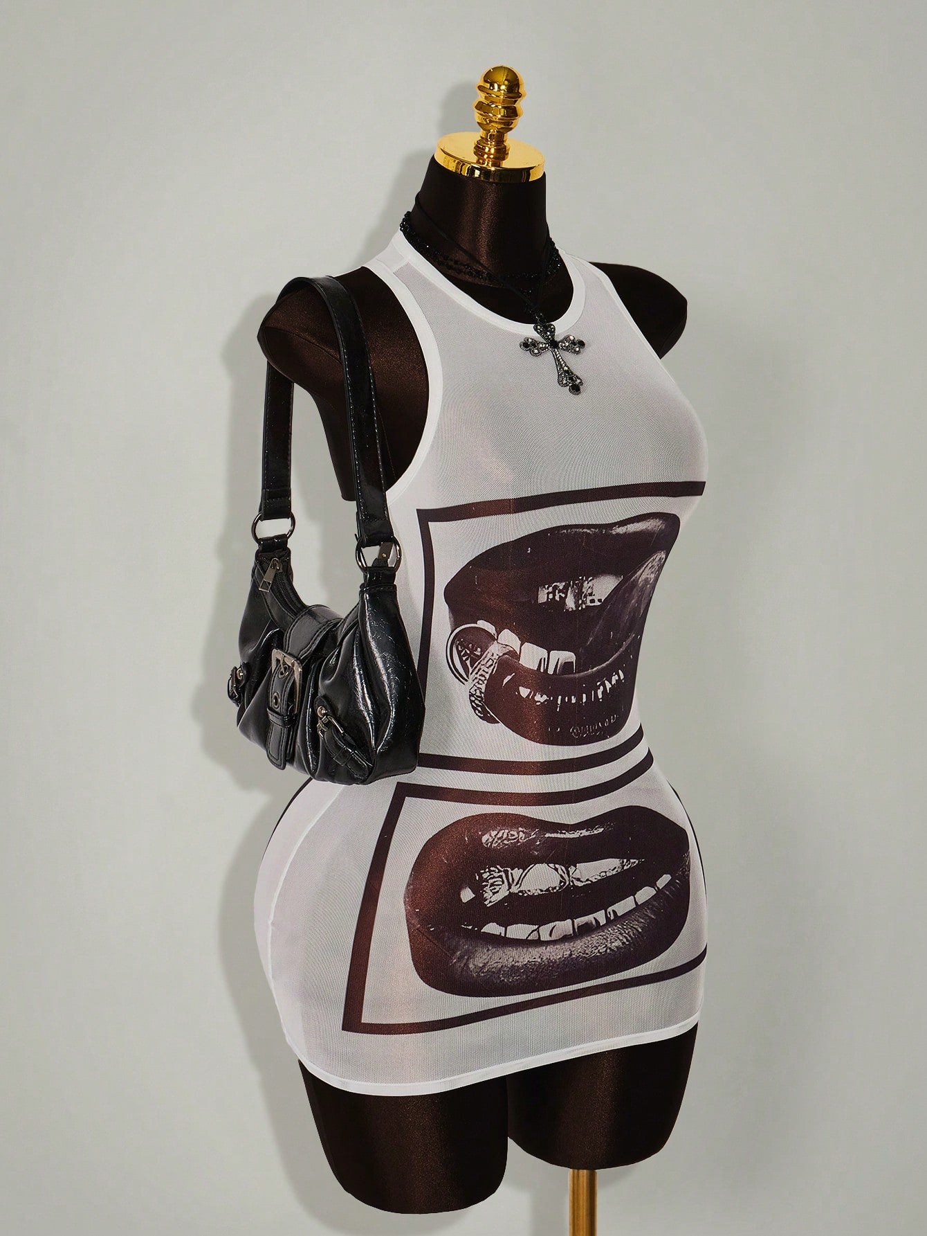 Amplova Gyaru Style Sexy Rave Night Club Outfits Festival Rave Outfits Festival Lip Print Sheer Bodycon Mini Dress White And Black Summer