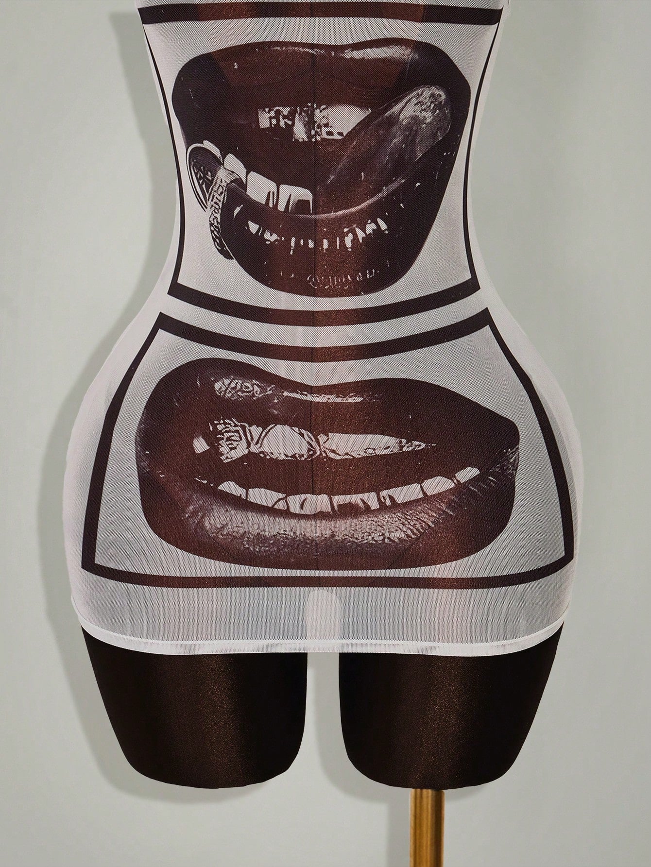 Amplova Gyaru Style Sexy Rave Night Club Outfits Festival Rave Outfits Festival Lip Print Sheer Bodycon Mini Dress White And Black Summer