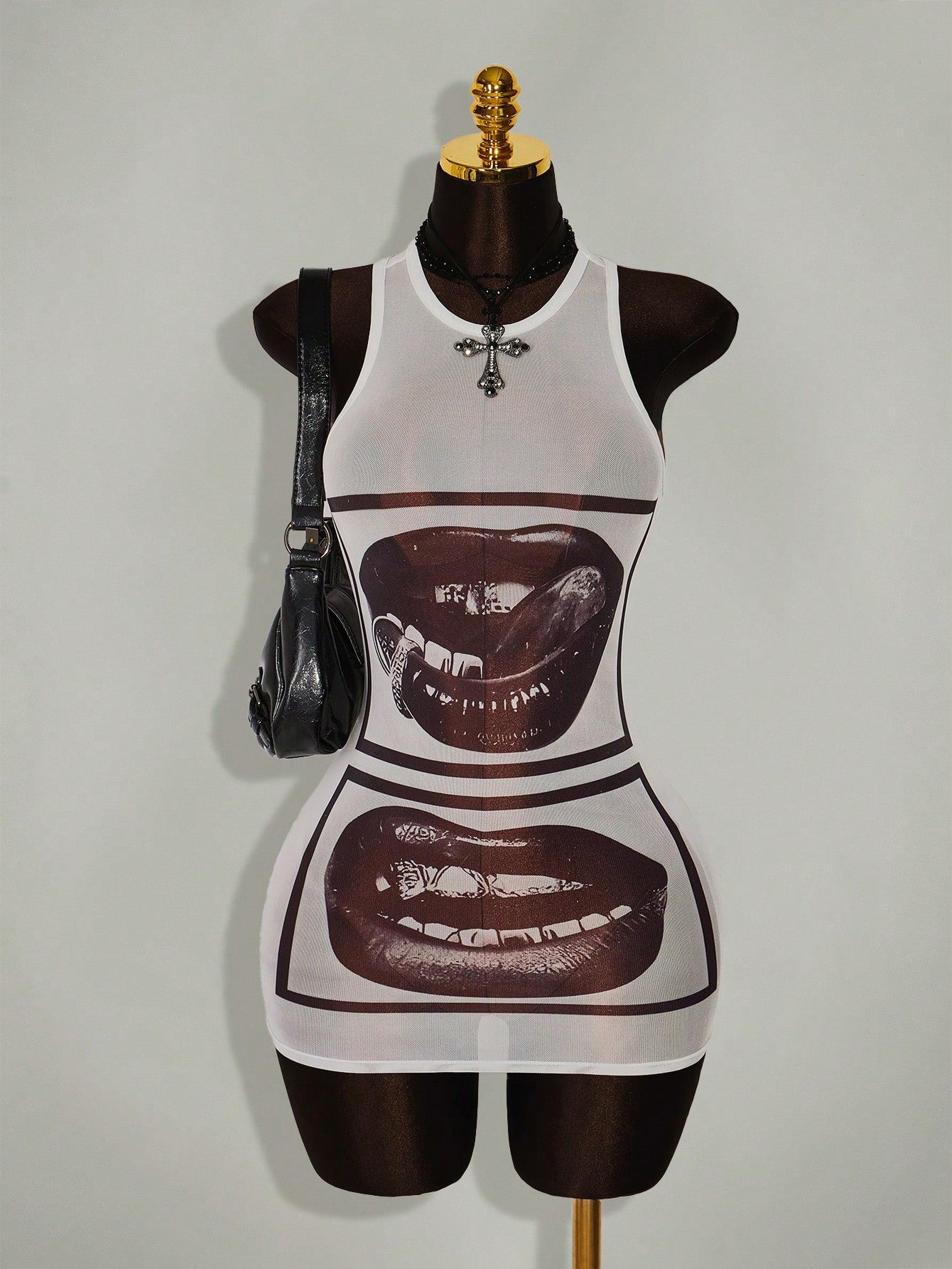 Amplova Gyaru Style Sexy Rave Night Club Outfits Festival Rave Outfits Festival Lip Print Sheer Bodycon Mini Dress White And Black Summer