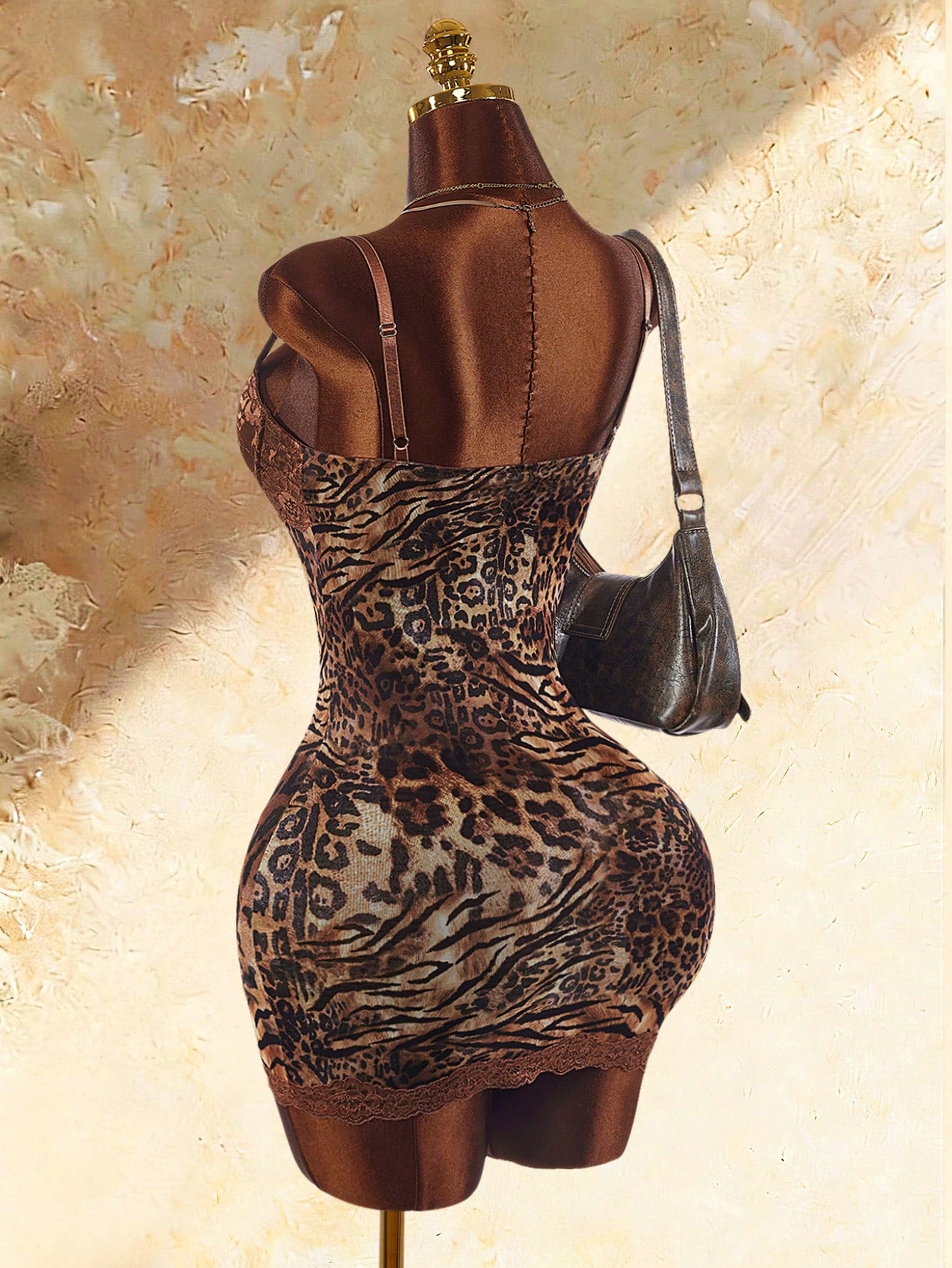 Amplova Lace Cup Detail Tropical Vacation Floral Mesh Bodycon Mini Dress Club Night Night Out Brown Summer Sexy