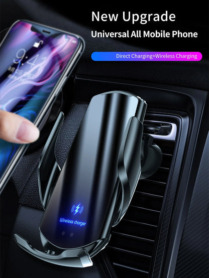 AmSengo 15W Qi Automatic Induction Wireless Car Charger Suitable For Wireless Charging Enabled Smartphones, Compatible With IPhone 16/15/14/13/12/11, Galaxy Series, Phone Holder, Back Induction Unlock
