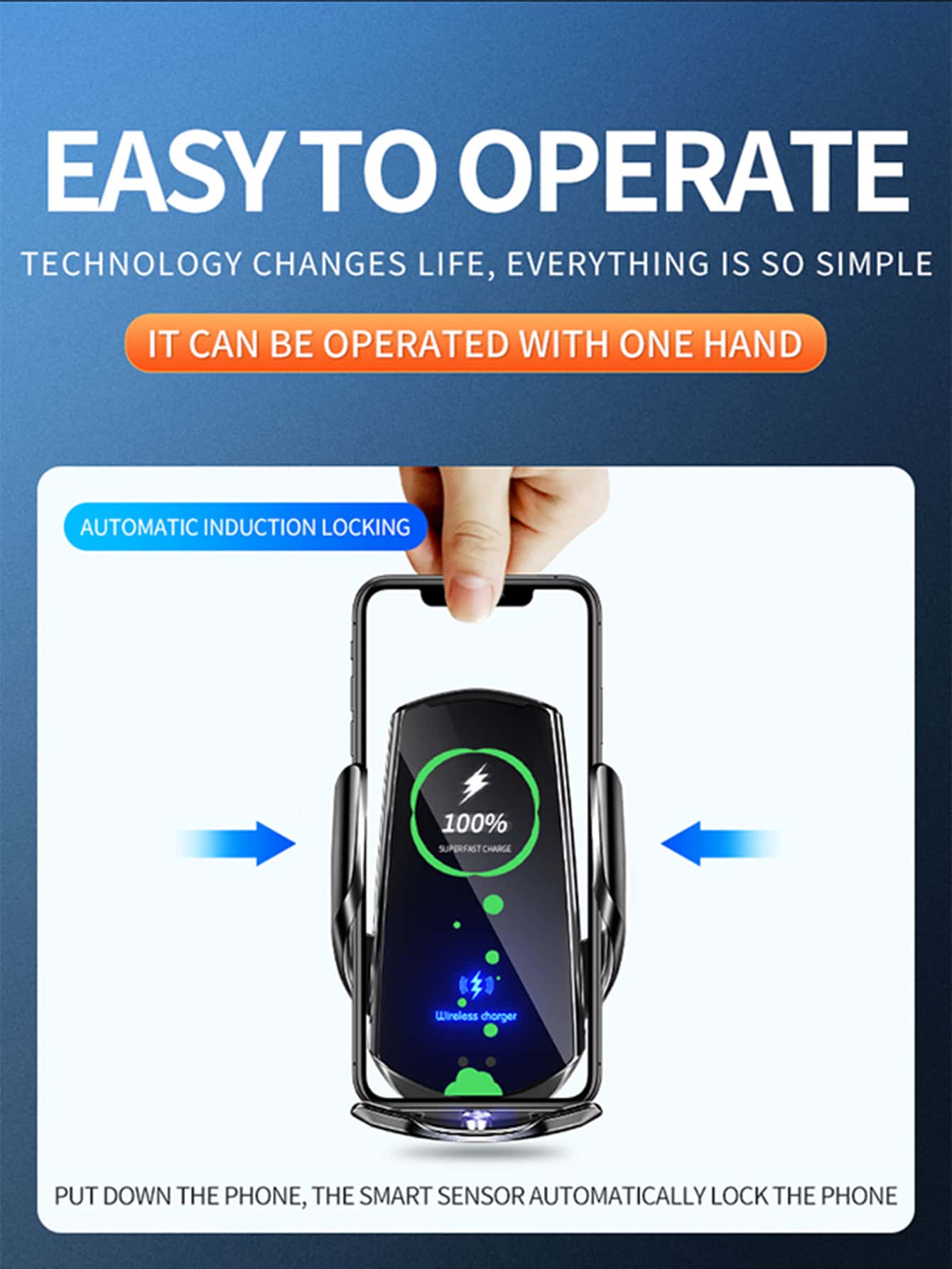 AmSengo 15W Qi Automatic Induction Wireless Car Charger Suitable For Wireless Charging Enabled Smartphones, Compatible With IPhone 16/15/14/13/12/11, Galaxy Series, Phone Holder, Back Induction Unlock