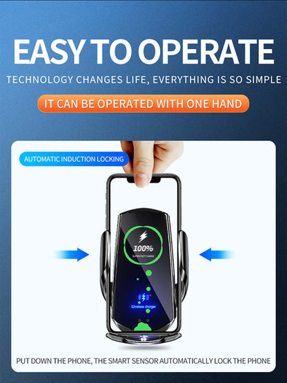 AmSengo 15W Qi Automatic Induction Wireless Car Charger Suitable For Wireless Charging Enabled Smartphones, Compatible With IPhone 16/15/14/13/12/11, Galaxy Series, Phone Holder, Back Induction Unlock
