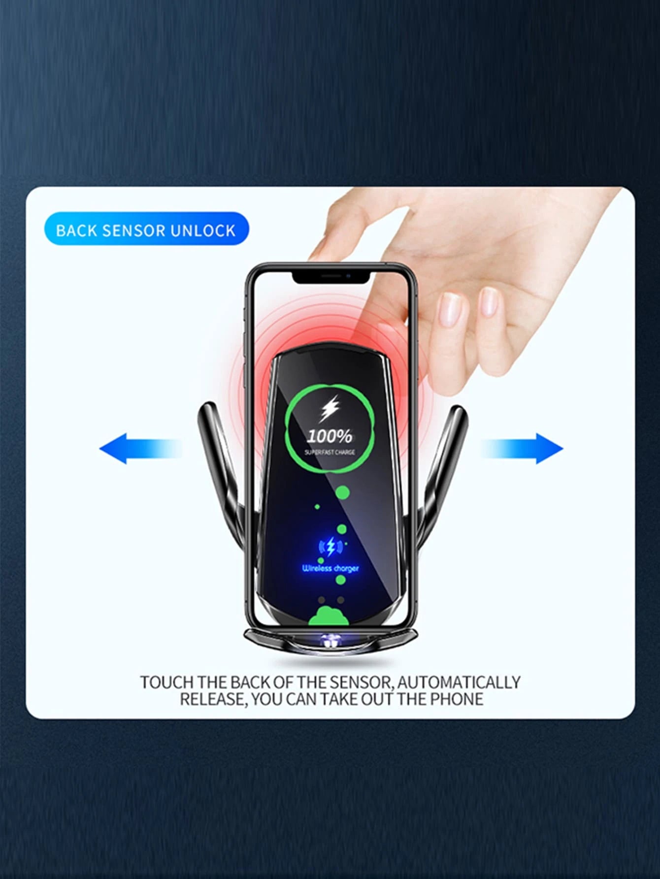 AmSengo 15W Qi Automatic Induction Wireless Car Charger Suitable For Wireless Charging Enabled Smartphones, Compatible With IPhone 16/15/14/13/12/11, Galaxy Series, Phone Holder, Back Induction Unlock