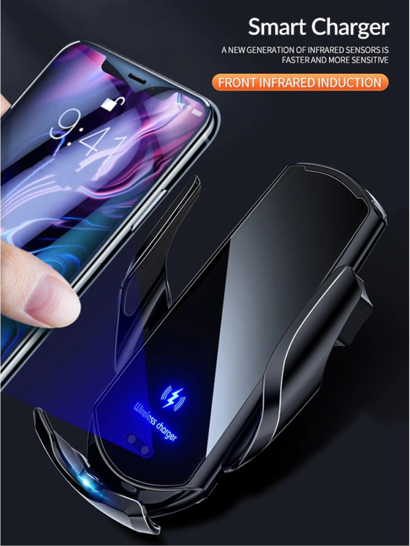 AmSengo 15W Qi Automatic Induction Wireless Car Charger Suitable For Wireless Charging Enabled Smartphones, Compatible With IPhone 16/15/14/13/12/11, Galaxy Series, Phone Holder, Back Induction Unlock