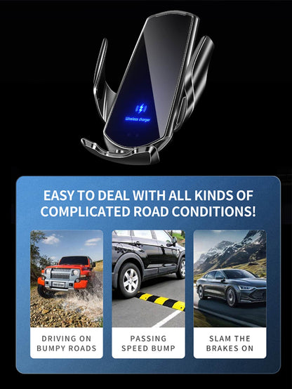 AmSengo 15W Qi Automatic Induction Wireless Car Charger Suitable For Wireless Charging Enabled Smartphones, Compatible With IPhone 16/15/14/13/12/11, Galaxy Series, Phone Holder, Back Induction Unlock