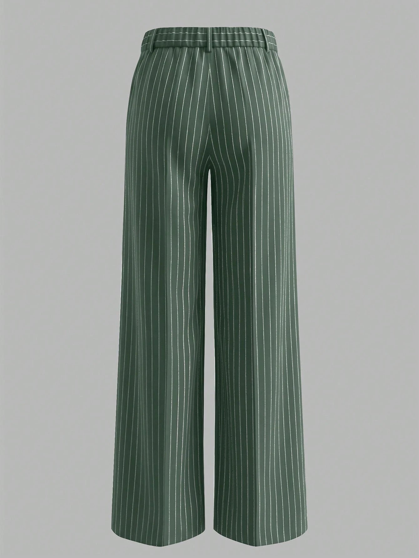 ANCHOSE Women's Casual Elastic Waist Green & White Striped Pants, Suitable For Spring And Summer