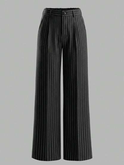 ANCHOSE Women's Casual Elastic Waist Green & White Striped Pants, Suitable For Spring And Summer