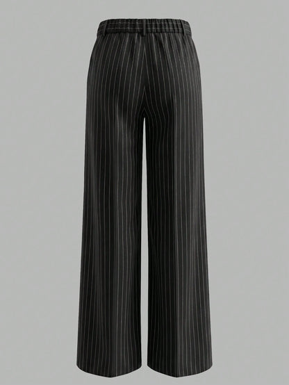 ANCHOSE Women's Casual Elastic Waist Green & White Striped Pants, Suitable For Spring And Summer