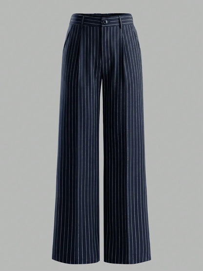 ANCHOSE Women's Casual Elastic Waist Green & White Striped Pants, Suitable For Spring And Summer