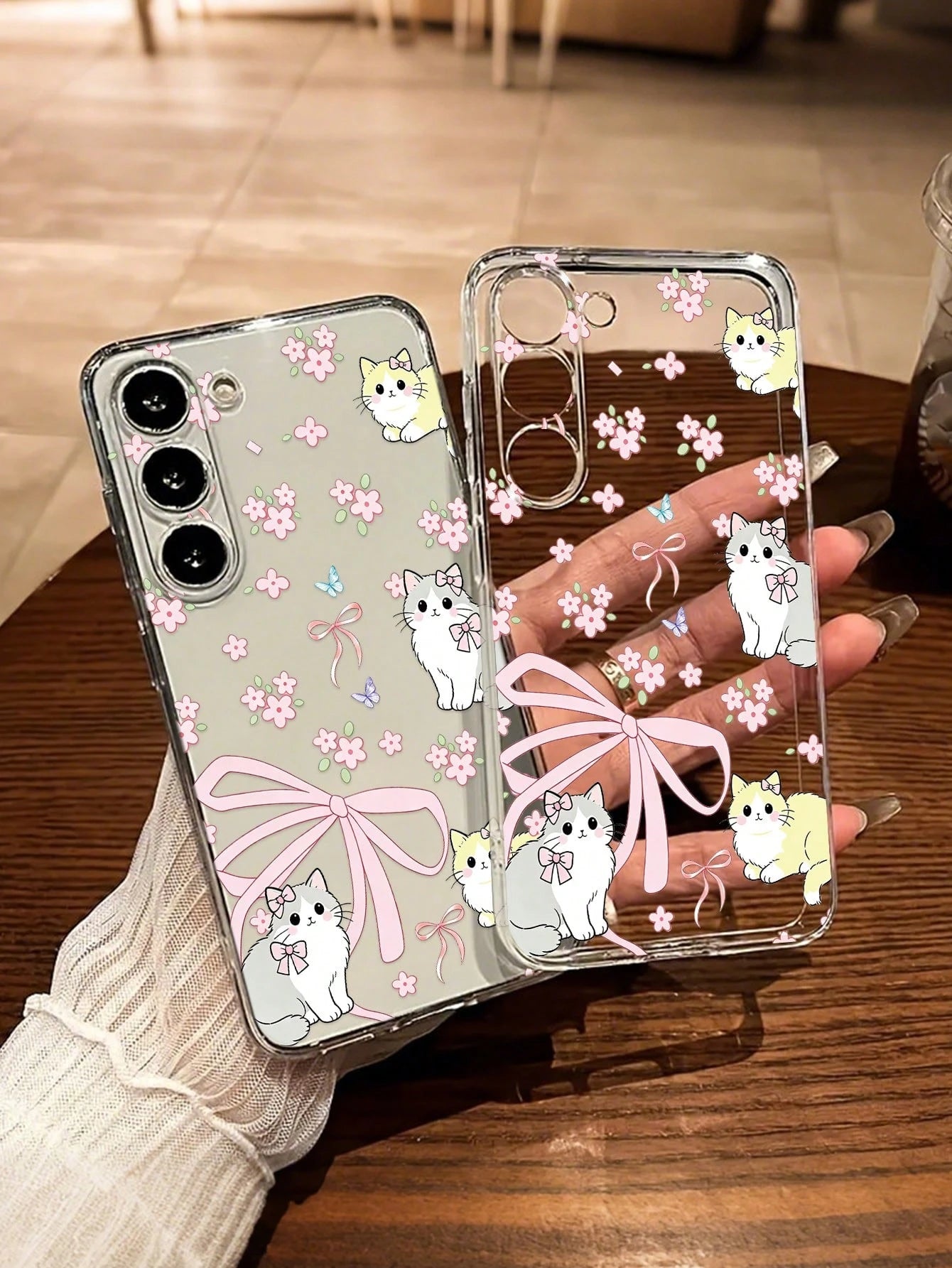 Android Flower Cartoon Cat Painted Fashion Minimalist Transparent Thick Anti-Drop Phone Protective Case Compatible With GalaxyS26 S25/S25PLUS/S25 Ultra/A16/A36/A26/A56/A50/A12/A32/A52/A72/A51/A21S/A13