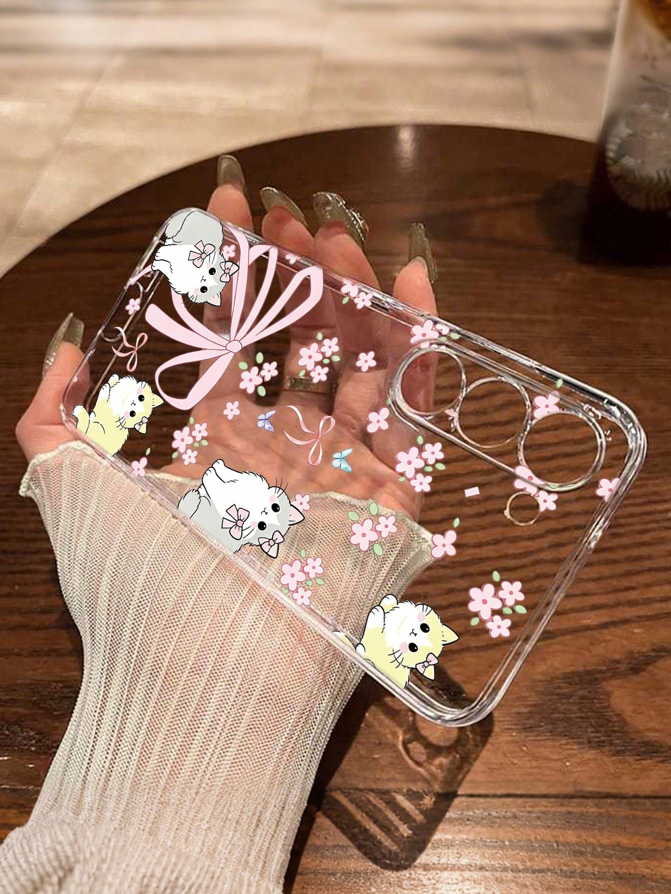 Android Flower Cartoon Cat Painted Fashion Minimalist Transparent Thick Anti-Drop Phone Protective Case Compatible With GalaxyS26 S25/S25PLUS/S25 Ultra/A16/A36/A26/A56/A50/A12/A32/A52/A72/A51/A21S/A13