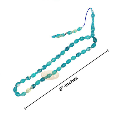 Aquamarine Oval Monomer 33ct Misbaha - 12x9 mm Muslim Prayer Beads