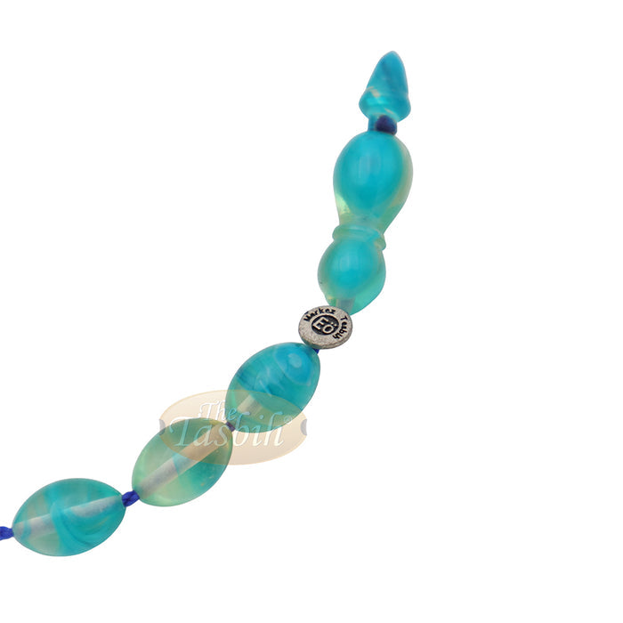 Aquamarine Oval Monomer 33ct Misbaha - 12x9 mm Muslim Prayer Beads