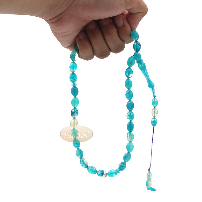 Aquamarine Oval Monomer 33ct Misbaha - 12x9 mm Muslim Prayer Beads