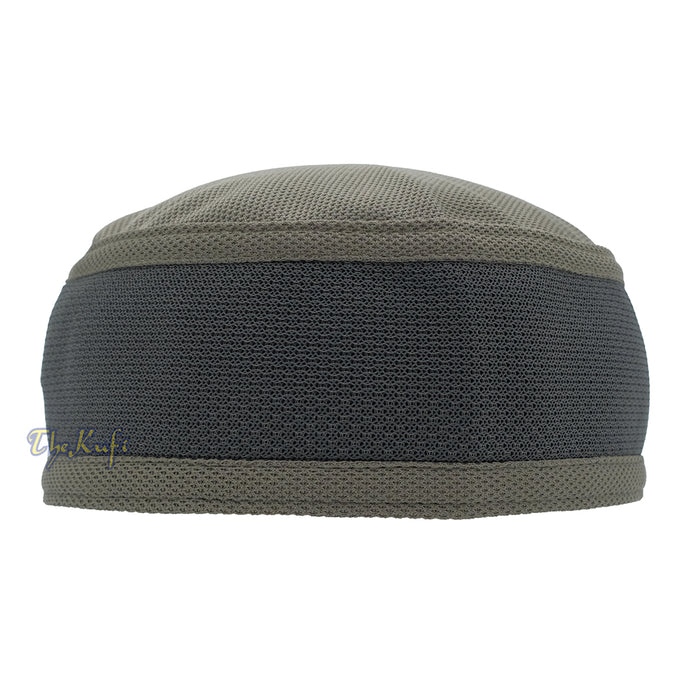 Army Green with Gray Madun Vented Top Pliable Two-Color Round Kufi Hat