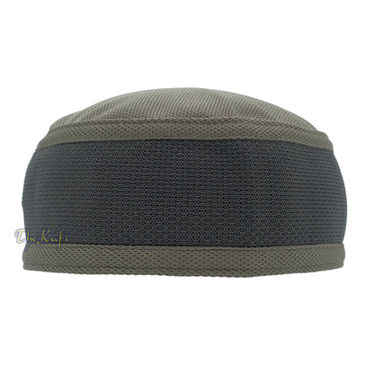 Army Green with Gray Madun Vented Top Pliable Two-Color Round Kufi Hat
