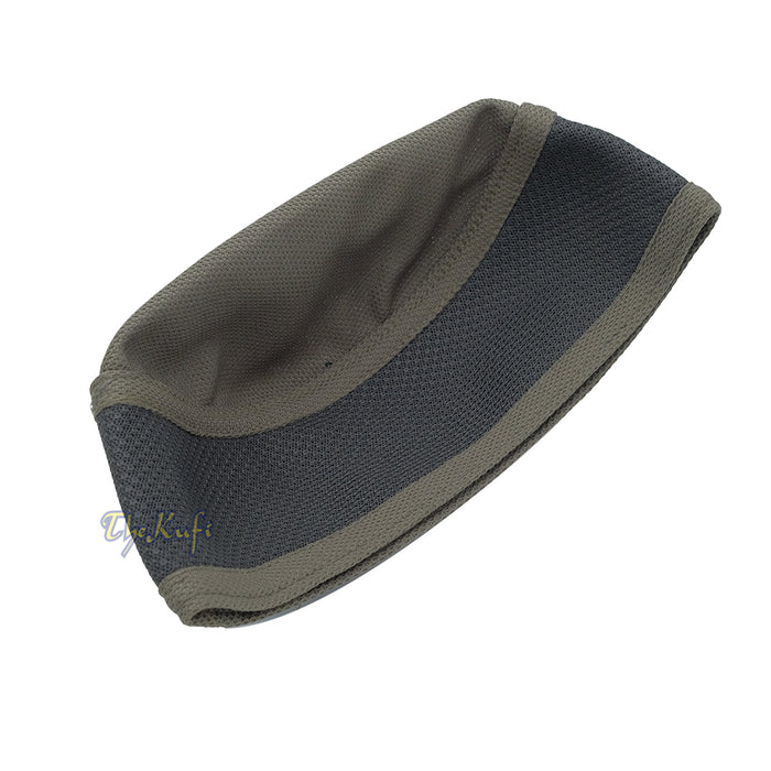 Army Green with Gray Madun Vented Top Pliable Two-Color Round Kufi Hat